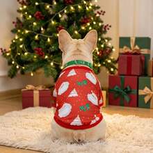 Red & Green Christmas Dog Clothes Set, 2pcs Pet Outfit With Bell Collar, Holiday Winter Vest For Small & Medium Dogs - Red - View 4