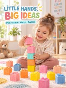 Soft Large Particle Rubber Building Blocks Stacking Toy, Baby Teething Chewing Toy, Human-Shaped Sensory Toy, Children's Toy, Christmas Gift - Multicolor - View 11