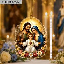 1pc 2D Flat Acrylic Holiday Hanging Ornament, Double-Sided Printed With Gold Hanging Rope, Exquisite Character And Floral Pattern Tag. Can Be Used As Christmas Decoration, Halloween Costume Accessory, Home Furniture Hanging Ornament, Teacher's Day Gift, Birthday Party Favor, Christmas Tree Decoration, Suitable For Thanksgiving, Wedding Home Decor, Holiday Decoration Hanging Ornament, Can Be Used As New Year, Holiday Gift, Atmosphere Decoration Tag, Suitable For Personal Use And Gifting. - Christmas Nativity Scene Jesus Ornament - View 8