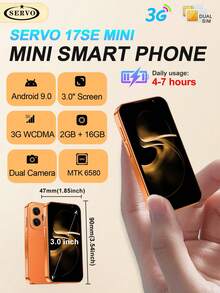 SERVO Mini 智慧型手機 Android 9.0 系統 雙卡雙待 3G 網路 3.0 吋螢幕 2GB RAM+16GB 可攜式手機 - 橘色 - 查看 3