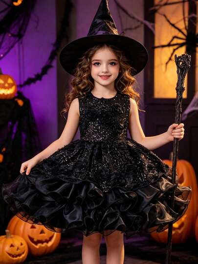 Tween Girl Sequin Puff Cake Princess Dress, Girls Dress For Wedding Flower Girl, Birthday, Evening Party, Holiday Gathering, Runway, Piano Performance, Formal Occasion