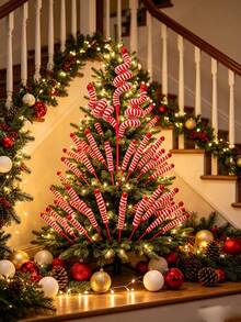 1pc Christmas Red & White Striped Spiral Decoration, Twisted Candy Wind Chime Design DIY Wrapped Lollipop Garland, For Christmas Tree Topper, Tabletop Vase Filler, Fireplace, Theme Party, Holiday Party Decor - multicolor - View 9