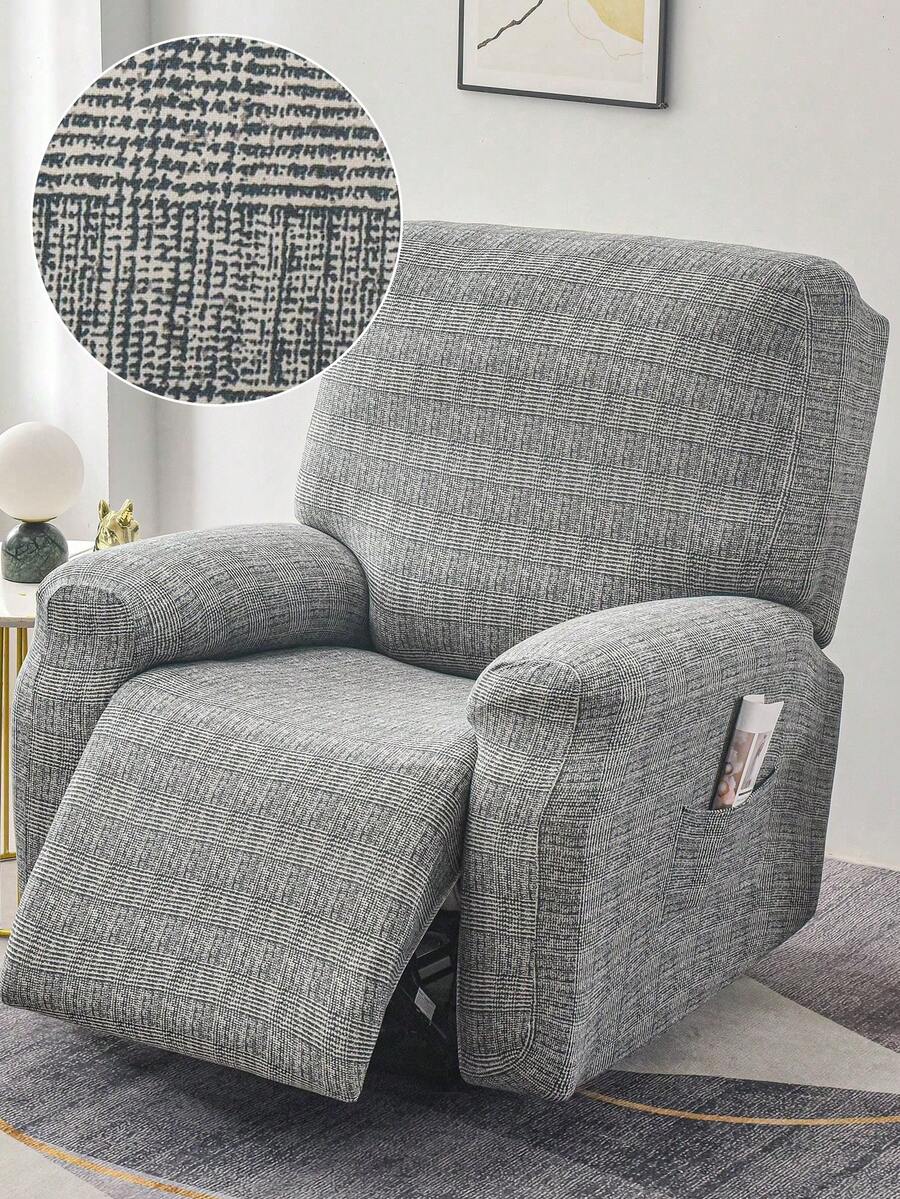 1 Set Of 4/6/8 Pcs Lotus Pattern Recliner Chair Cover, Printed Recliner Slipcover, Stretch Sofa Cover, Suitable For Living Room Office Home Decor - Grey - View 1