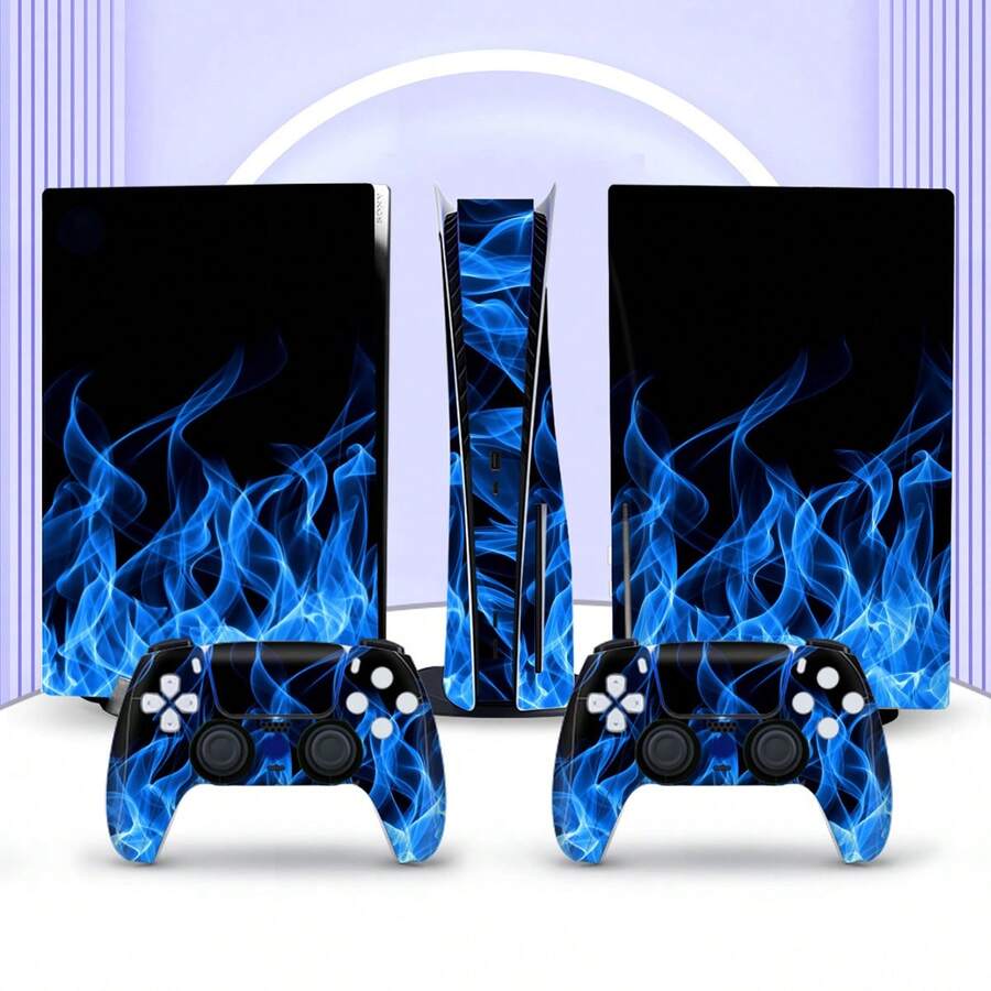 Bộ 6 miếng dán cho máy chơi game P5 phiên bản ổ đĩa quang, họa tiết ngọn lửa xanh băng, chống bụi và chống mài mòn, bán chạy xuyên biên giới - Xem 1