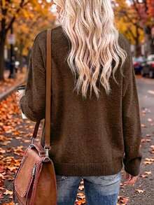 Women's New Round Neck Long Sleeve Sweater, Printed Pattern Top, Fashion Casual Knit Style, Suitable For Daily Commute - Dark Ochre - View 2