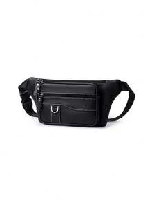 Men's PU Waist Bag Multifunctional Large Capacity Chest Bag, Casual Sports Portable Mobile Phone Crossbody Bag - Black - View 9