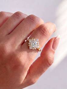 1pc Classic Luxury 4-Prong Round Diamond Ring, Engagement Gift, Holiday Gift, Exquisite Jewelry Gift - Luxury Stone Rings - View 4