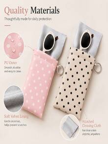 1pc PU Leather Cute Polka Dot Portable Spring Hinge Glasses Case, Auto-Closing Design, With Hook And Built-In Cleaning Cloth, Portable Glasses Protection Storage Bag - Multicolor - View 8