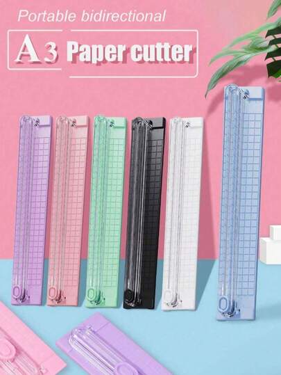 1 buc. Cutter de hârtie A4/A3, trimer portabil din plastic pentru hârtie, mini instrument de tăiat fotografii, lamă glisantă manuală de birou, pentru școală, rechizite școlare