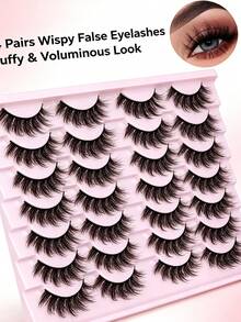 14 Pairs False Eyelashes Natural Faux Mink Lashes Fluffy Wispy Cat Eye Lashes 14mm 3D Volume Strip Fake Eyelashes Pack - Model 1 - View 4