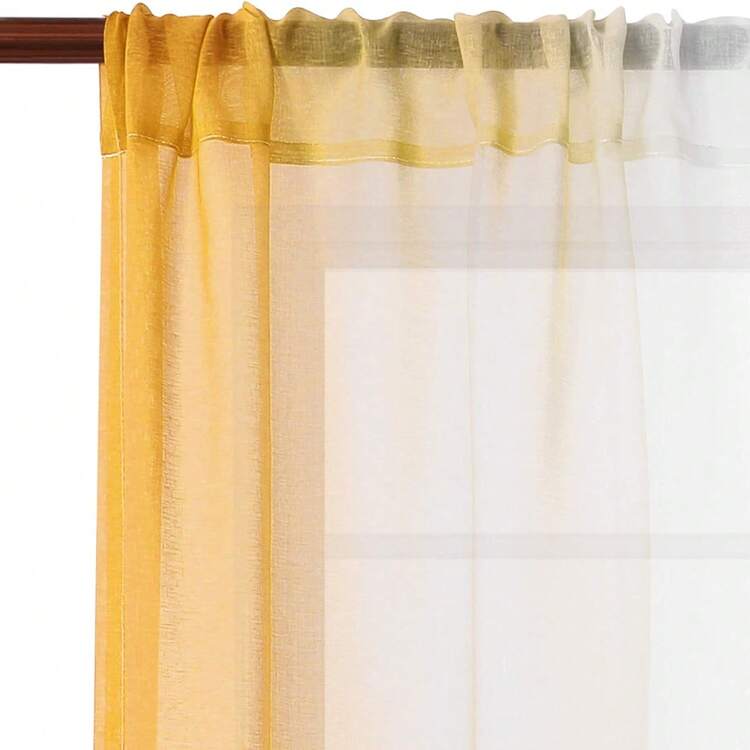 2pcs Modern Gradient Print Sheer Curtains, Translucent Polyester Material, Suitable For Living Room, Bedroom, Kitchen - Rod Pocket Design, Machine Washable, Living Room Curtains - Yellow - View 7