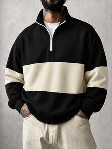 Men's Spring/Autumn Fashion Versatile Colorblock Zip-Up Sweatshirt - Black - View 2