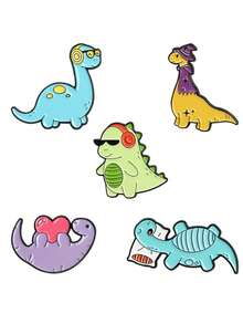 1pc/5pcs Cute Cartoon Brooch With Assorted Dinosaur Patterns, Fashion Clothing Accessory Badge, Bag Lapel Pin, Gift For Friends - Multicolor - View 12