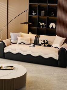 1pc Flannel Luxury Minimalist Wavy Edge Sofa Cushion 1234 Seat Sofa Seat Pad Armrest Backrest Pad Non-Slip Sofa Cover All Season - Beige - View 11