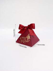 5 Buah Kotak Hadiah Piramida Selamat Natal dengan Pita Satin, Motif Pohon Natal Emas & Kepingan Salju, Kotak Hadiah Mini Elegan Merah Hijau Putih untuk Pesta Natal, Hadiah Liburan, Pernikahan & Acara Meriah - 7,5X7,5X7,5cm - View 9
