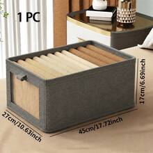 1/2pcs Foldable Fabric Storage Box, Wardrobe Linen Visible Window Organizer Bin For Clothes, Jeans, Living Room Toy & Miscellaneous Item - Grey - View 11