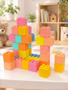 Soft Large Particle Rubber Building Blocks Stacking Toy, Baby Teething Chewing Toy, Human-Shaped Sensory Toy, Children's Toy, Christmas Gift - Multicolor - View 10
