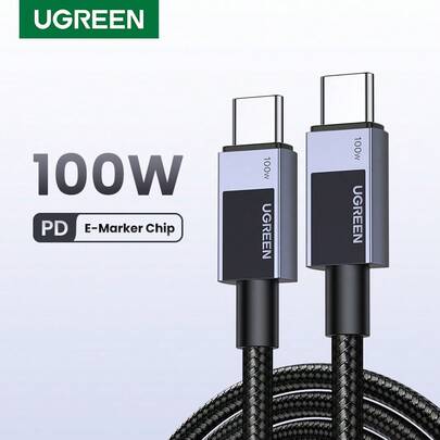 UGREEN Uno 100W Type-C 快充線，內建 E-Marker，相容 iPhone 16/15 系列、Samsung S24/S23 Ultra、iPad Pro、Switch、iPhone 16、16 Pro Max、15、15 Plus、15 Pro、15 Pro Max、Redmi、OnePlus 充電器