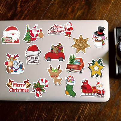50pcs Christmas Stickers Santa Claus Reindeer Snowman Christmas Tree Gingerbread Man DIY Dress-Up Stickers Holiday Party Gift Bag Filler Toy Stickers Birthday Gift Handmade Stickers