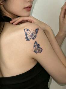 Herbal Juice Semi-Permanent Magic Tattoo Sticker Hollow Butterfly Design Long-Lasting 14 Days No Fading No Reflection Arm Waist Abdomen Shoulder Back Leg Body Temporary Tattoo Sticker 1pc - Blue - View 4