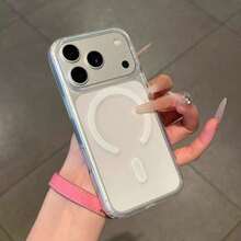 透明防震磁吸手機殼，適用於 iPhone 18 Pro Max 17 16 15 14 13 12 11 Plus Pro 17e，四角保護，金屬按鈕，支援無線充電，透明背蓋 - 無色 - 查看 2