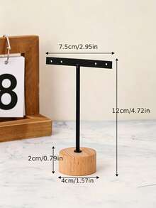 1pc Iron Art Earring Display Stand, Wooden Base T-Shaped Earring Holder Jewelry Display Rack Accessory Storage Display Prop - Multicolor - View 12