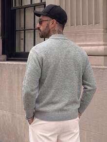 Lookun Sweater Pullover Longgar Leher Bulat Kancing Setengah untuk Pria, Gaya Sederhana, Kasual, Liburan, Perjalanan Sehari-hari, Pakaian Rumah, Musim Gugur/Dingin - Grey - View 3