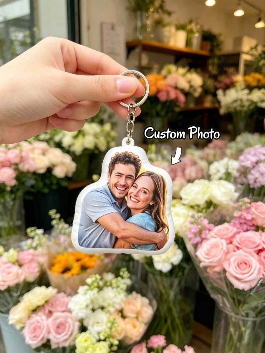 1Pc Personalized Keychain,Custom Photo,Custom Mini Keyring,Gift For Friend,Bag Charm Accessory,Car Key Decor,Backpack Pendant,Wedding,Special Occasion - Multicolor - View 1