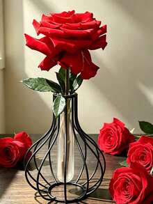 1pc/Hollow Iron Art Glass Vase, Ins Style Vase, Suitable For Dried Flowers, Artificial Flowers, Reed Flowers, Roses And Other Small Desktop Decor Home Accessories, For Living Room, Bedroom, Floral Arrangement Vase - Pumpkin Bottle - View 3