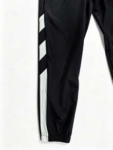 1 Set Men's Spring/Autumn Colorblock Sports Outfit, Stand Collar Zip-Up Jacket & Side Stripe Joggers, 2-Piece Urban Commute Casual Set - Black and White - View 7