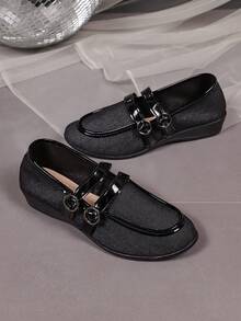 1 Pair Women's Black Mary Jane Wedge Pumps, Double Buckle Shiny Strap Decor, Soft Fabric Material, Round Toe Comfortable Soft Sole, Vintage Commuter Style, Suitable For Office Work Commute Outfit, Autumn New Arrival - Black - View 5