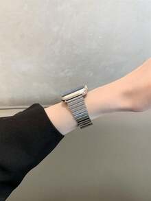 1pc Stainless Steel Bamboo Joint Watch Band, Compatible With Apple Watch - Silver - View 4