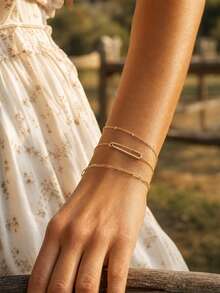 3pcs/Set Women's Brooch Bracelet Set, Beach Vacation Layered Style, Multi-Layer Stacked Brooch Bracelet Set - Yellow Gold - View 1