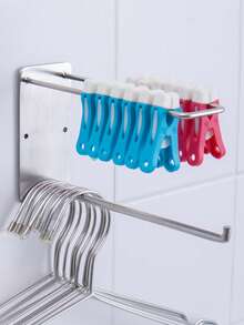 Stainless Steel Seamless Hanger Clip Storage Rack, Multi-Function Wall-Mounted Storage Hook, Key Decorative Hanging Rack, Laundry Tool Cloth Hanging Rack, Suitable For Kitchen, Bathroom, Garage - Multicolor - View 9