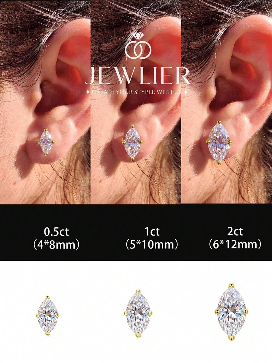 1對橢圓形四爪 0.5CT-2CT 鑽石耳環，優雅浪漫女士耳環，高品質，生日禮物，週年紀念禮物