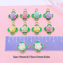 Ngẫu nhiên 5/10 món charm cỏ bốn lá vàng và hoa hồng, men xanh với mặt dây hoa nhựa 3D, phụ kiện làm hoa tai, dây chuyền và trang sức DIY - Nhiều màu - Xem 6