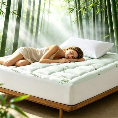 Bamboo Viscose Cooling Mattress Topper, Dark Gray |Green|Soft Quilted Comfort, Pillow Top Mattress Pad, Machine Washable, Deep Pocket Design