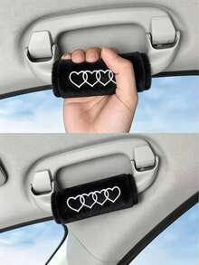 Car Roof Grab Handle Cover, Soft Plush Heart Pattern Car Interior Grab Handle Protector, Non-Slip Decorative Car Interior Accessory, Suitable For Most Cars - A - View 3