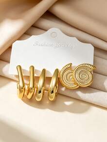 6/18pcs Anting-anting Lingkaran Emas Multi-Elemen Bentuk C, Hati, dan Tetesan Air dari Cangkang Kerang yang Elegan, Cocok untuk Pemakaian Sehari-hari Wanita, Hadiah Liburan - Emas - View 5