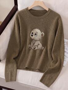 Women's Casual Round Neck Letter Print Sweatshirt (Autumn/Winter) - Dark Ochre - View 1