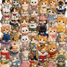 50Pcs Cute Cat Aesthetic Stickers, Fluffy Dress-Up Kitten Character Stickers, Easy To Apply And Remove, PET Waterproof Self-Adhesive Stickers For Journals, Planners, Laptops, Water Bottles, Suitcases And Bumpers School Supplies - Multicolor - View 6
