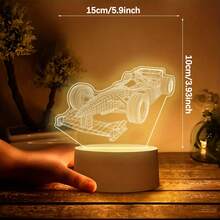 Racing Car Pattern Acrylic Night Light, USB Warm Light Powered Desktop Art Decor Ornament, Grid Line Engraving Craft, Cool Atmosphere Bedside Night Lamp, Racing Car Theme Style, Suitable For Car Enthusiast Room Display, Creative Birthday Holiday Gift - Warm white light - View 5