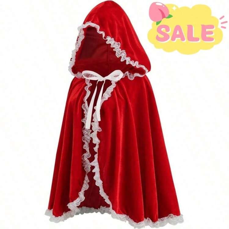 1-Piece Set, Red Wine Christmas Velvet Cape, Short Hooded Cape With Ruffled Lace Decoration, Ruffled Edges, Multifunctional Fashion, Holiday Essential, Role-Playing Costume, Party Costume, Gothic, Retro, Christmas, New Year - Multicolor - View 4