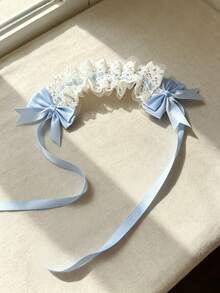 1件優雅蕾絲髮箍 藍色蝴蝶結緞帶 Lolita 風格女款時尚 Cosplay 髮飾 - 藍色 - 查看 5