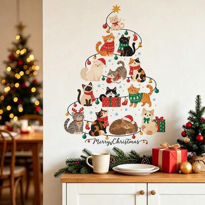 1/3pcs Santa Snowman Christmas Tree Wall Decals, Peel And Stick Removable PVC Self-Adhesive Wall Stickers, Suitable For Living Room, Balcony, Bedroom, Christmas Home Decorations