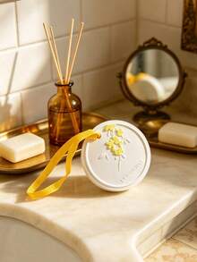 L'Occitane Round Plaster Aroma Diffuser Stone Embossed Floral Fragrance Pendant With Yellow Ribbon Hanging Car Wardrobe Home Scent Decor Gift For Women - Apricot - View 2