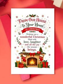 1pc Greeting Card Warm Festive Christmas Greeting Card, Fireplace And Gifts Scene From Our House To Your House, For Friends, Winter Holiday Classic Style - One Size Fits All - View 1