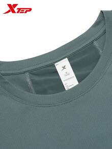 XTEP 2000km FUN Women's Short Sleeve Sports Yoga Top, Quick-Dry Slim Waist Running Shirt, Moss Grey Green - Moss Grey Green - View 4