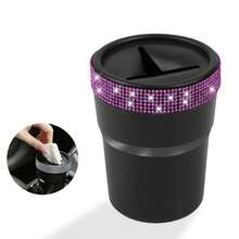 1pc Shiny Rhinestone Coin Storage Box, Creative Fashion Design, Mini Storage Container, Suitable For Car Cup Holder, Portable Car Coin Storage Bucket, Gift - Multicolor - View 11