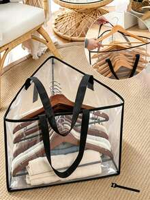 Triangular Hanging Hanger Storage Organizer Bag, Foldable Large Capacity Transparent Hanger Storage Bag, Thickened Waterproof PVC Wardrobe Organizer, Dual Handle Portable Design, Can Store Wooden And Plastic Hangers, Dustproof And Moisture-Proof Transparent Visible, Easily Save Wardrobe Storage Space; Can Be Hung Or Laid Flat And Stacked, Suitable For Bedroom Wardrobe, Built-In Closet, Laundry Room, Balcony Utility Area, Dedicated For Seasonal Hanger Organization, Multi-Scenario Home Storage Essential - Multicolor - View 2